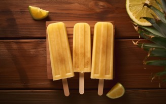 Pineapple popsicle on wooden background summer fruit concept 274