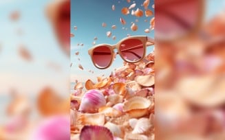 Beach sunglasses and seashells falling summer background 306