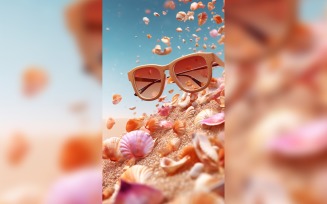 Beach sunglasses and seashells falling summer background 307