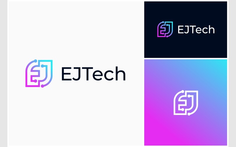 Letter EJ Circuit Technology Logo Logo Template