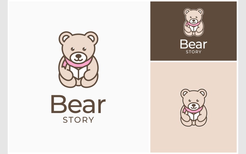 Teddy Bear Story Cute Illustration Logo Template