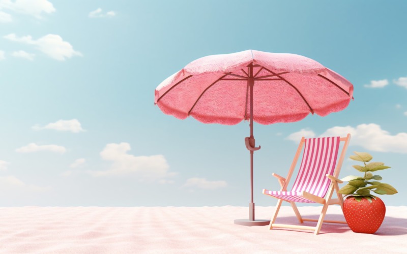 Beach summer Outdoor Beach chair with pink umbrella 334 Illustration