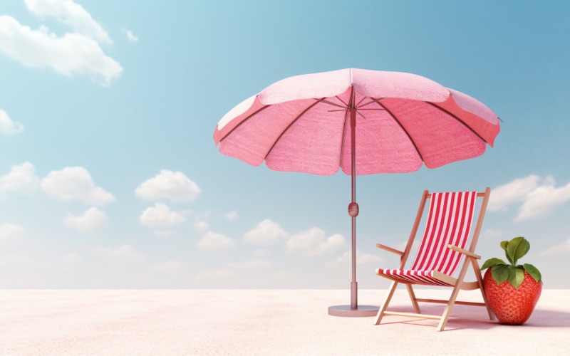 Beach summer Outdoor Beach chair with pink umbrella 336 Illustration