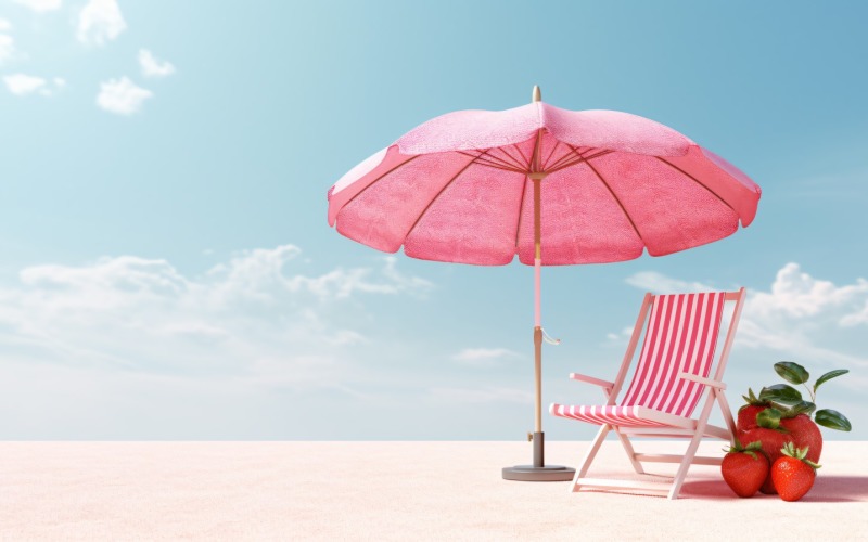 Beach summer Outdoor Beach chair with pink umbrella 339 Illustration