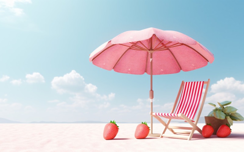 Beach summer Outdoor Beach chair with pink umbrella 340 Illustration