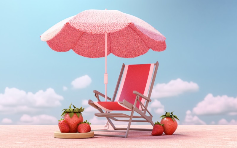 Beach summer Outdoor Beach chair with pink umbrella 341 Illustration