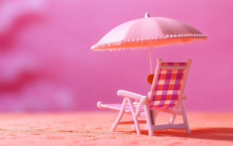 Beach summer Outdoor Beach chair with pink umbrella 343 Illustration