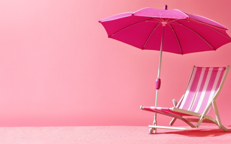 Beach summer Outdoor Beach chair with pink umbrella 344 Illustration
