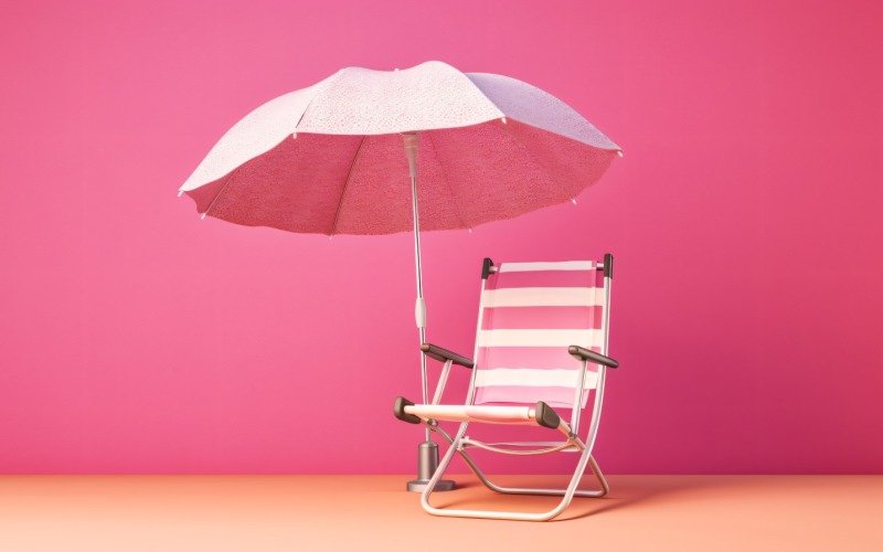 Beach summer Outdoor Beach chair with pink umbrella 345 Illustration