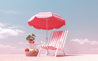 Beach summer Outdoor Beach chair with pink umbrella 35