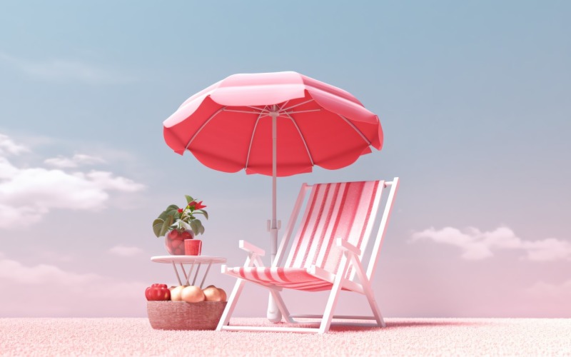 Beach summer Outdoor Beach chair with pink umbrella 35 Illustration
