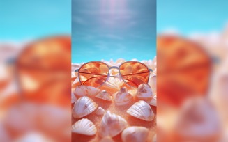 Beach sunglasses and seashells falling summer background 308