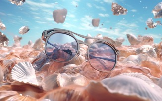 Beach sunglasses and seashells falling summer background 310