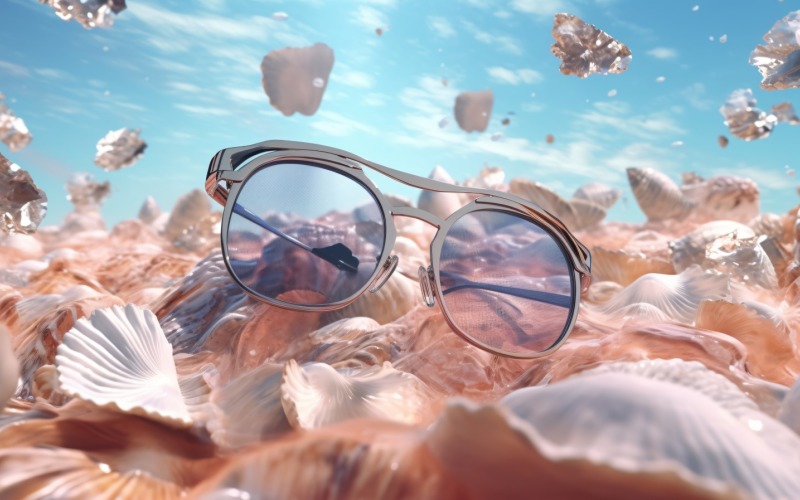 Beach sunglasses and seashells falling summer background 310 Illustration