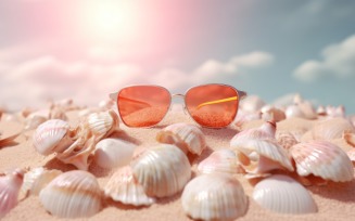 Beach sunglasses and seashells falling summer background 314