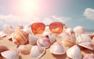 Beach sunglasses and seashells falling summer background 316