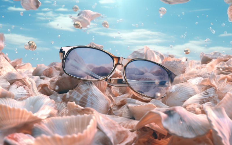 Beach sunglasses and seashells falling summer background 317 Illustration