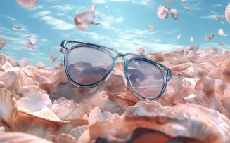 Beach sunglasses and seashells falling summer background 318