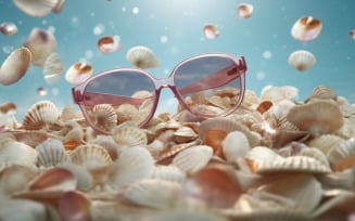Beach sunglasses and seashells falling summer background 320