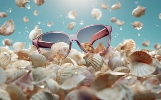 Beach sunglasses and seashells falling summer background 325