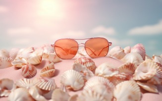 Beach sunglasses and seashells falling summer background 328