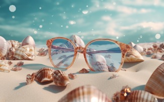 Beach sunglasses and seashells falling summer background 330