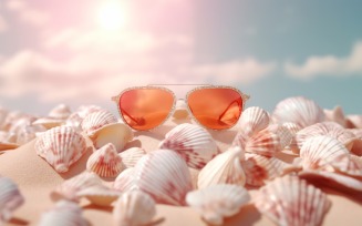 Beach sunglasses and seashells falling summer background 331