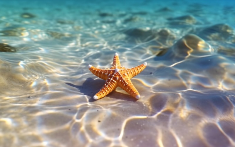 Starfish and seashell on the sandy beach in sea water 368 Illustration