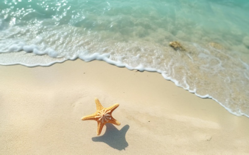Starfish and seashell on the sandy beach in sea water 371 Illustration