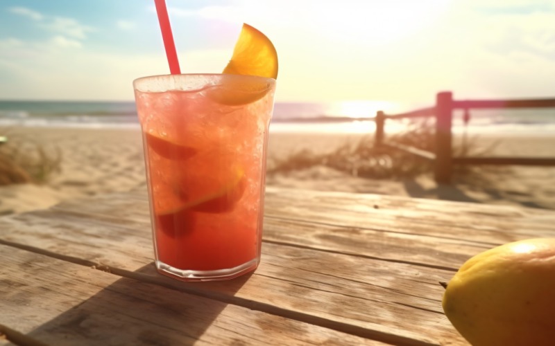 Summer sandy beach with fruit ice drink 348 Illustration