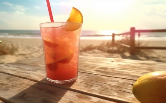 Summer sandy beach with fruit ice drink 348