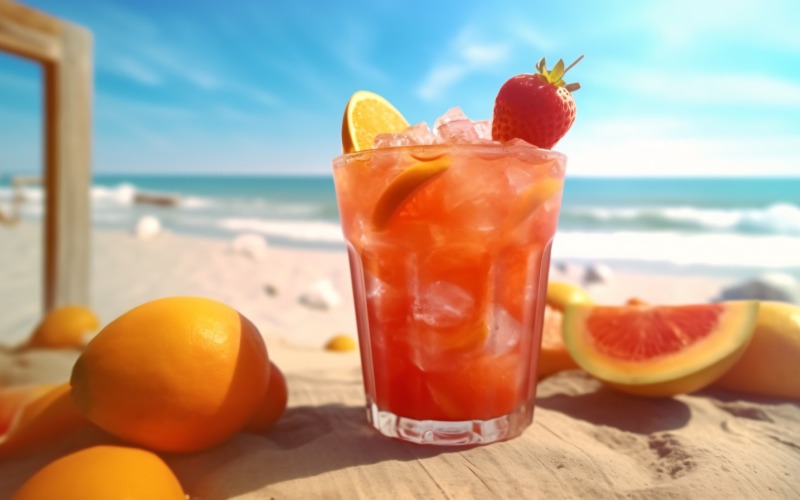 Summer sandy beach with fruit ice drink 349 Illustration