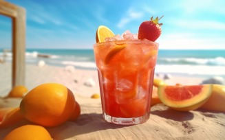 Summer sandy beach with fruit ice drink 349