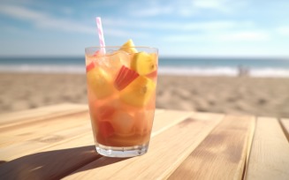 Summer sandy beach with fruit ice drink 350