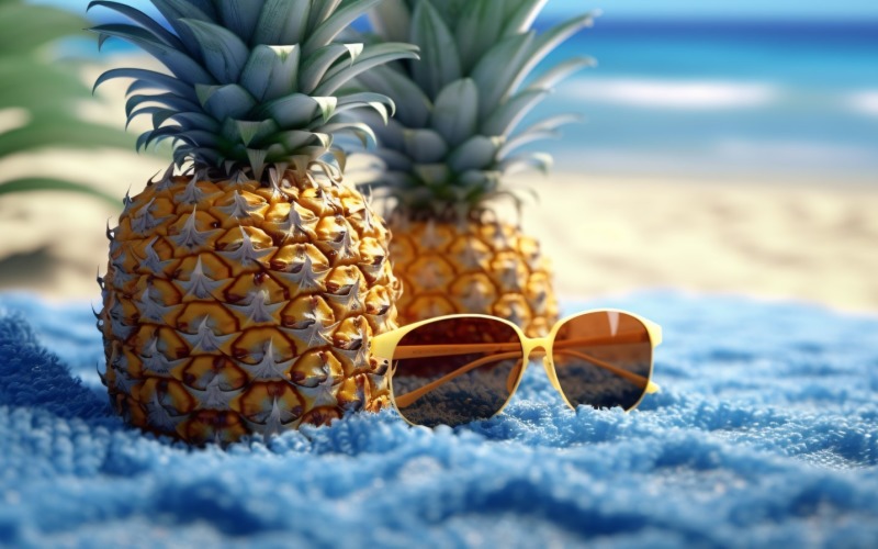 Pineapple drink in cocktail glass and sand beach scene 412 Illustration