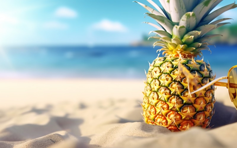 Pineapple drink in cocktail glass and sand beach scene 423 Illustration