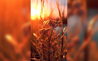 Sunny day of summer outdoor sunset behind brown dry plant 487