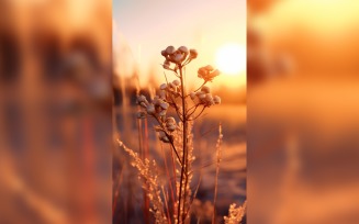 Sunny day of summer outdoor sunset behind brown dry plant 494