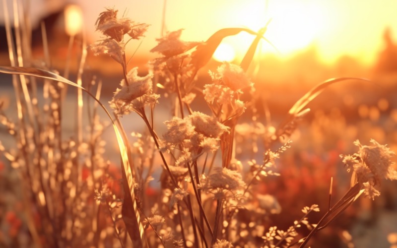 Sunny day of summer outdoor sunset behind brown dry plant 499 Illustration