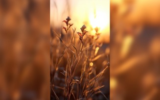 Sunny day of summer outdoor sunset behind brown dry plant 504