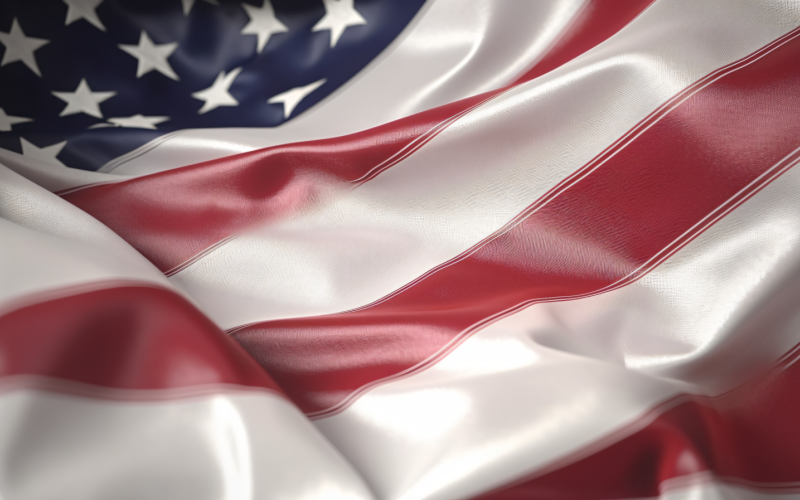 Close up the USA Waving flag in corner with copy space 37 Illustration