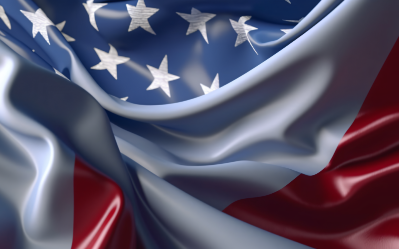 Close up the USA Waving flag in corner with copy space 44 Illustration