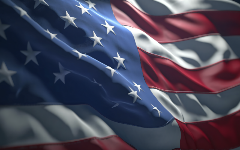 Close up the USA Waving flag in corner with copy space 47 Illustration