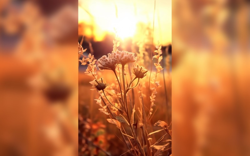 Sunny day of summer outdoor sunset behind brown dry plant 505 Illustration
