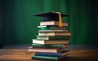 Stacked Books and Graduation Cap on top of that 2