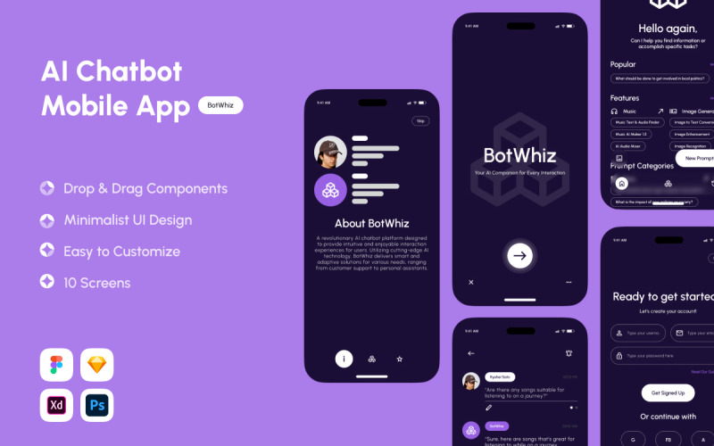 BotWhiz - AI Chatbot Mobile App UI Element