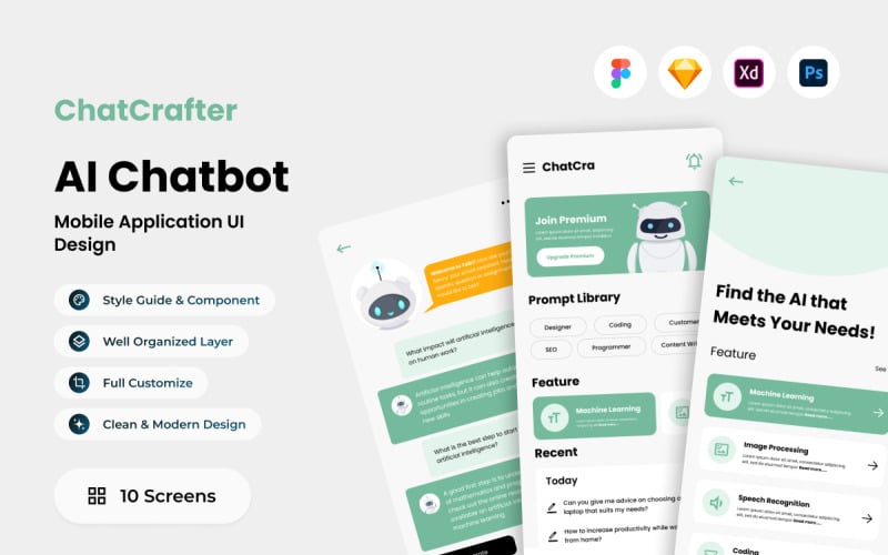 ChatCrafter - AI Chatbot Mobile App UI Element