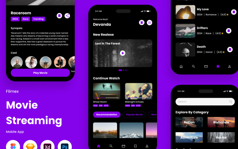 Filmex - Movie Streaming Mobile App UI Element
