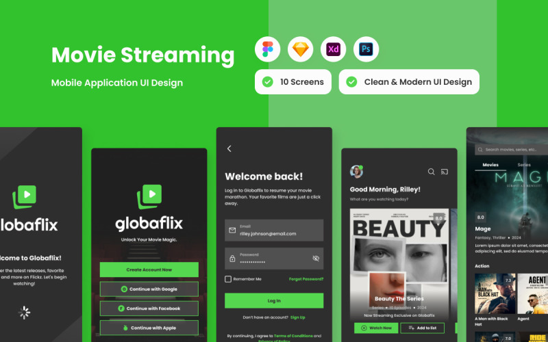 Globaflix - Movie Streaming Mobile App UI Element