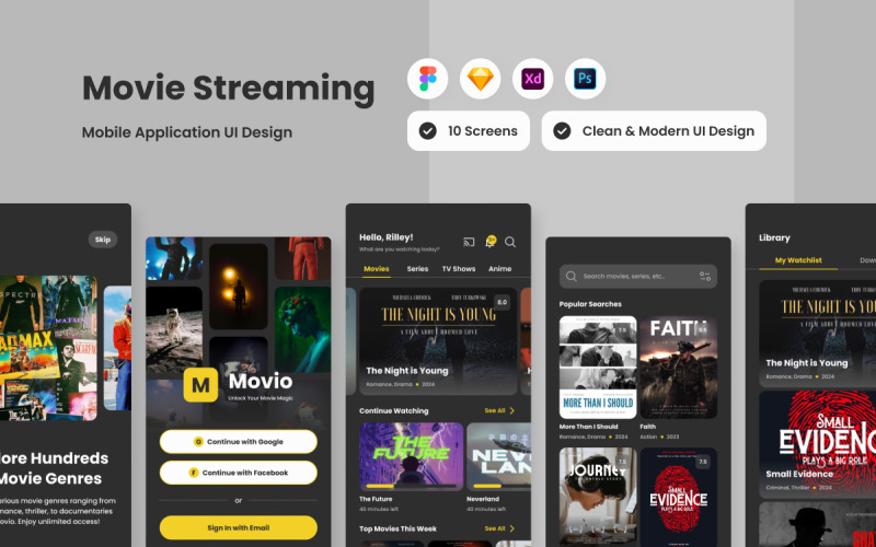 Movio - Movie Streaming Mobile App UI Element